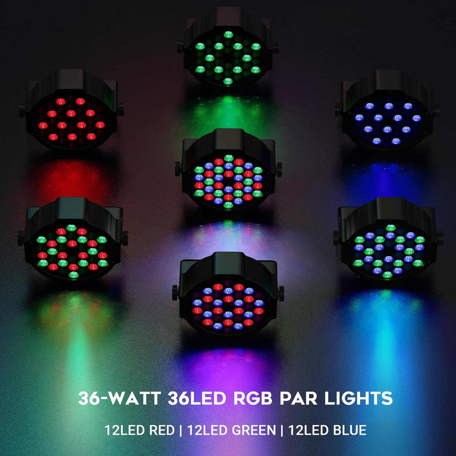 36LEDs RGB Stage Lights 2Pack: 36W LED Par - Sound Activated Remote & DMX Control - Corded Electric Uplights for Events Wedding Party Club Band Music Dance DJ Live Show Church Lighting 36LEDs Stage Lights - 2 Pack