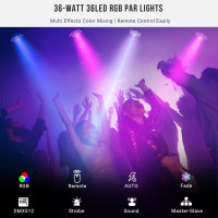 36LEDs RGB Stage Lights 2Pack: 36W LED Par - Sound Activated Remote & DMX Control - Corded Electric Uplights for Events Wedding Party Club Band Music Dance DJ Live Show Church Lighting 36LEDs Stage Lights - 2 Pack