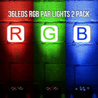 36LEDs RGB Stage Lights 2Pack: 36W LED Par - Sound Activated Remote & DMX Control - Corded Electric Uplights for Events Wedding Party Club Band Music Dance DJ Live Show Church Lighting 36LEDs Stage Lights - 2 Pack