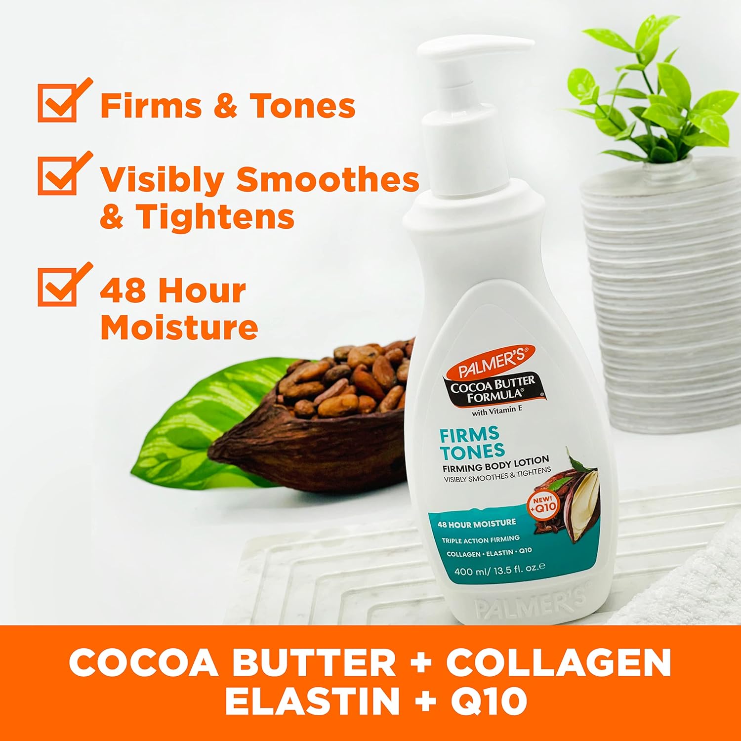 Palmer's Cocoa Butter Formula Skin Firming Body Lotion, Toning & Tightening Cream with Q10, Collagen & Elastin, Pump Bottle, 13.5 Oz. 13.5 Fl Oz (Pack of 1)