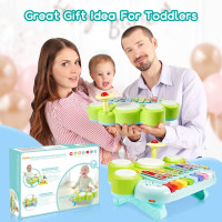 Kids Drum Set for Toddlers: Ohuhu 5 in 1 Baby Musical Instruments Musical Toys Children Drum kit Xylophone Microphone Piano Early Educational Learning Toy for Ages 18+ Months Girls Boys
