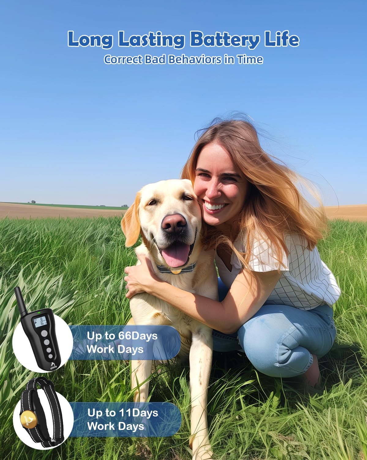 PATPET Dog Training Collar - Rechargeable Dog Training Collar with Remote for Medium Large Dogs 1000Ft Remote Range 3 Training Modes IPX7 Waterproof Black One Receiver Black