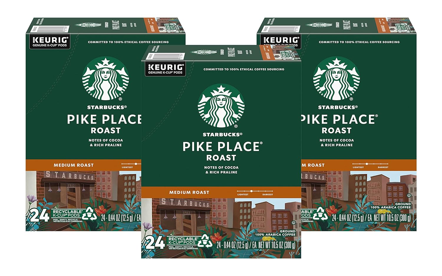 Starbucks Pike Place Roast Coffee K-Cup Portion Packs for Keurig Brewers, 72 Count (3 boxes of 24 K-Cups) Pike Place Roast 10.5 Ounce (Pack of 3)