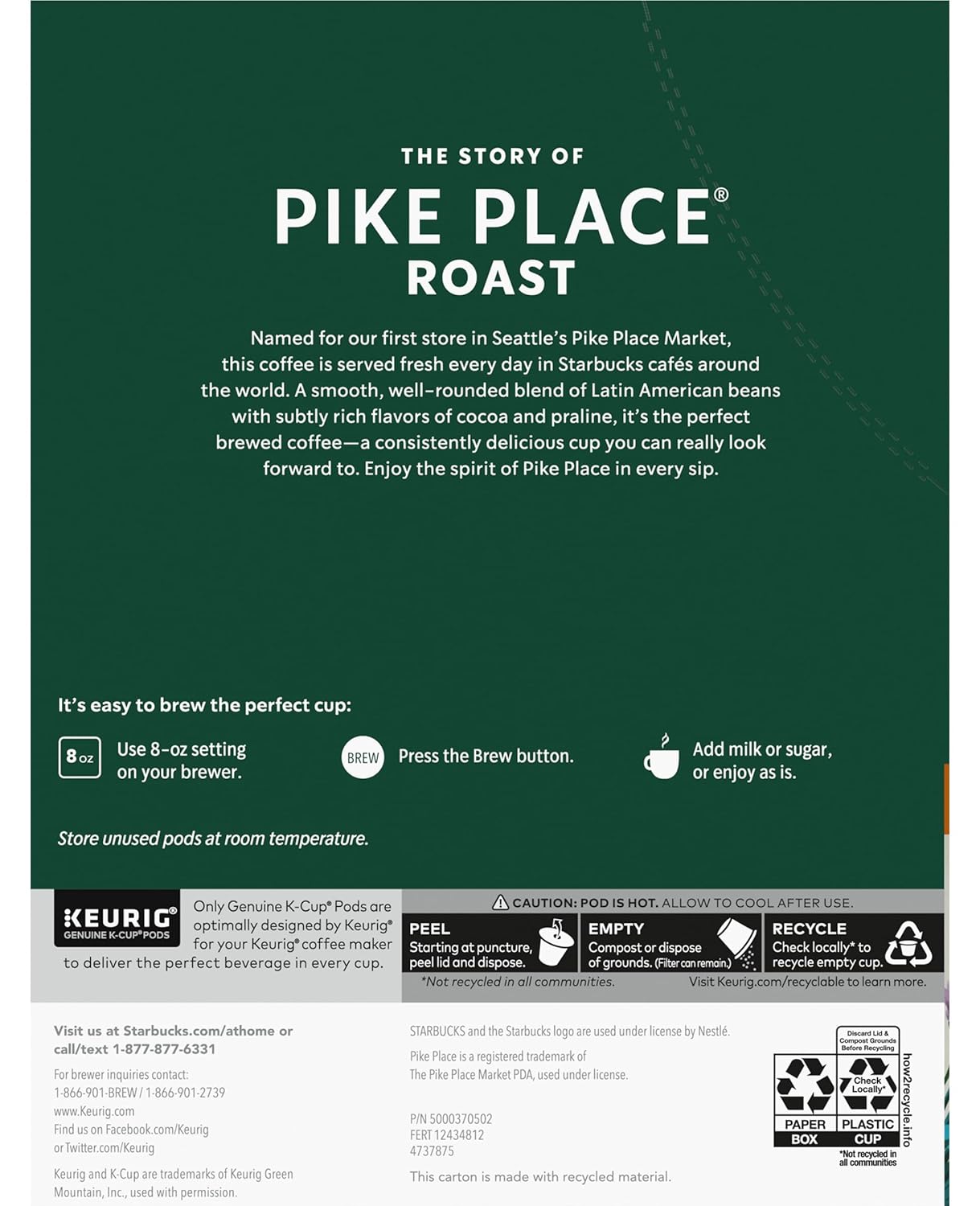Starbucks Pike Place Roast Coffee K-Cup Portion Packs for Keurig Brewers, 72 Count (3 boxes of 24 K-Cups) Pike Place Roast 72 Count (Pack of 1)