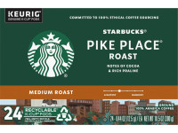 Starbucks Pike Place Roast Coffee K-Cup Portion Packs for Keurig Brewers, 72 Count (3 boxes of 24 K-Cups) Pike Place Roast 72 Count (Pack of 1)
