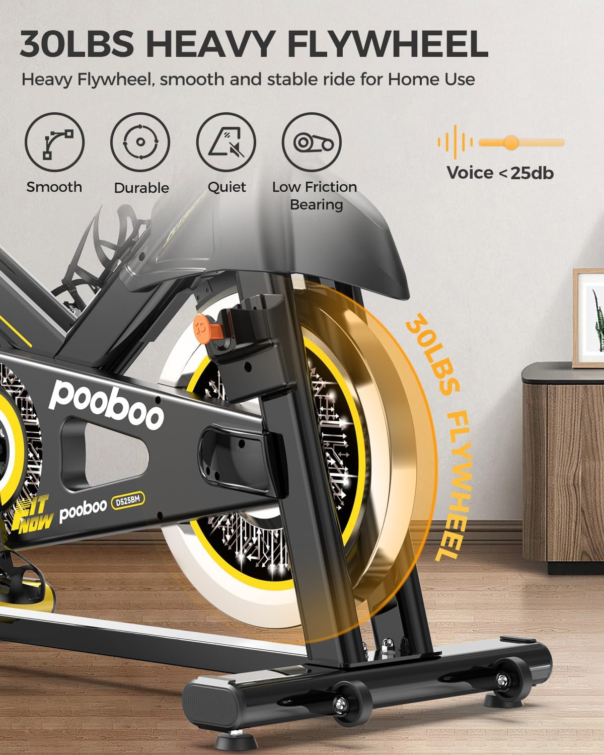 pooboo Exercise Bike, Adjustable Magnetic/Brake Pad Resistance Silent Belt Drive, Indoor Cycling Bike for Home Cardio, Fitness Stationary Bike with 350lbs/300lbs Weight Capacity &Upgraded Version Seat Pro Friction Resistance-Black