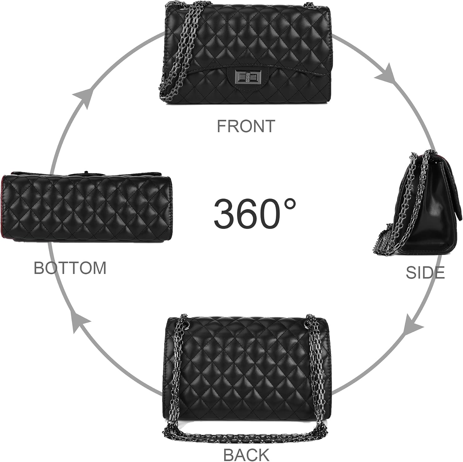 Gladdon Quilted Crossbody Purse for Women Trendy Ladies Shoulder Bag with Chain Designer Purses Black