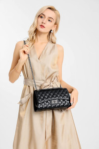 Gladdon Quilted Crossbody Purse for Women Trendy Ladies Shoulder Bag with Chain Designer Purses Black