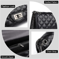 Gladdon Quilted Crossbody Purse for Women Trendy Ladies Shoulder Bag with Chain Designer Purses Black