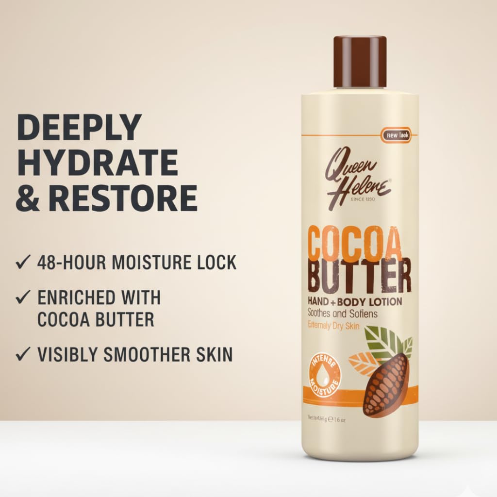 Queen Helene Cocoa Butter Hand and Body Lotion for Dry Skin | Deep Moisturizing Cocoa Butter Formula Softens and Smooths | 16 oz 16 Ounce (Pack of 1)