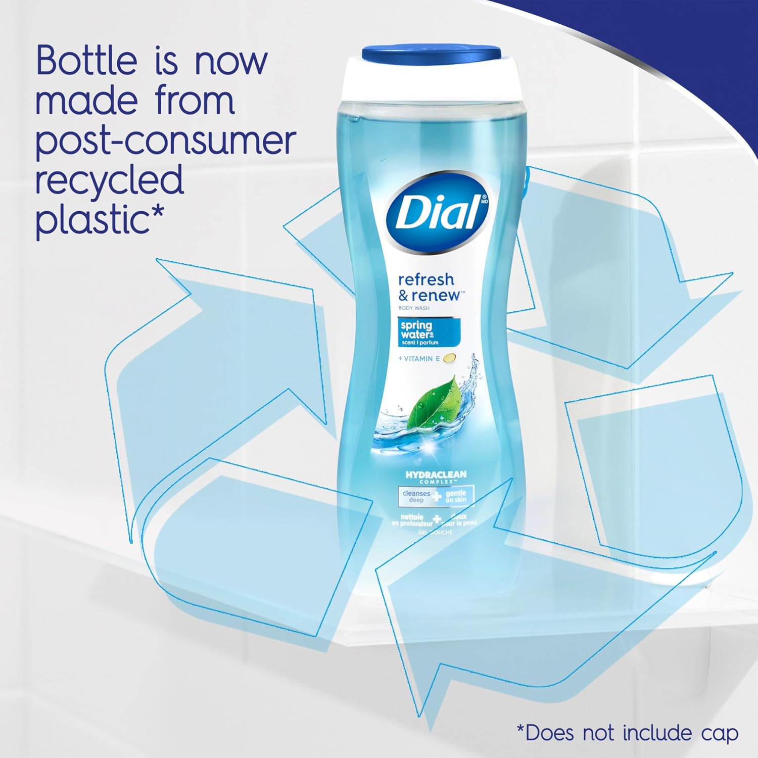 Dial Body Wash, Refresh & Renew Spring Water, 16 Fl Oz (Pack of 4), Hydraclean Complex & Vitamin E, Gentle, Leaves Skin Feeling Nourished, Dermatologist-Tested, No Parabens & Sulfates