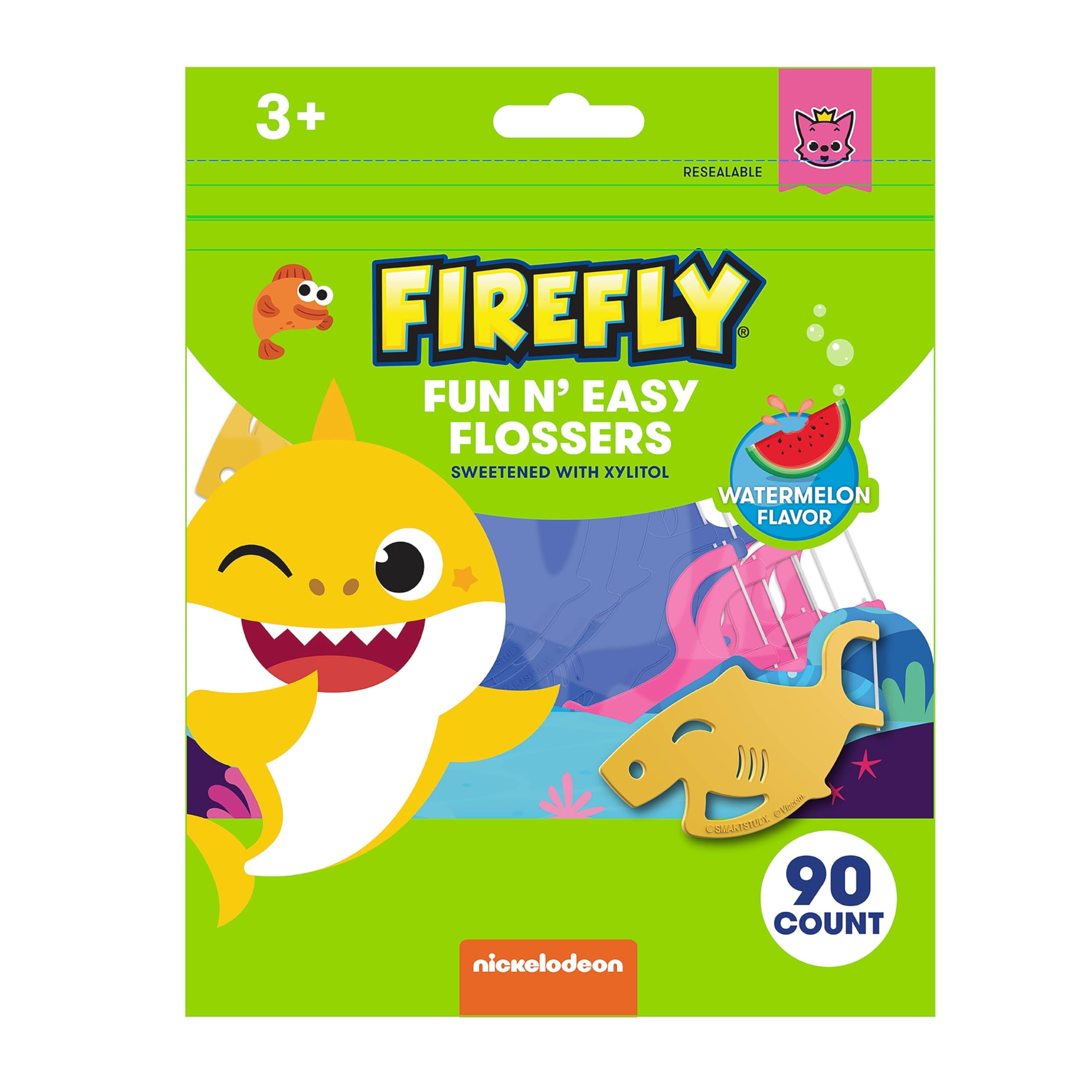 Firefly Kids' Flossers, Ages 4-12, Pack of 90 Baby Shark Watermelon Flavor