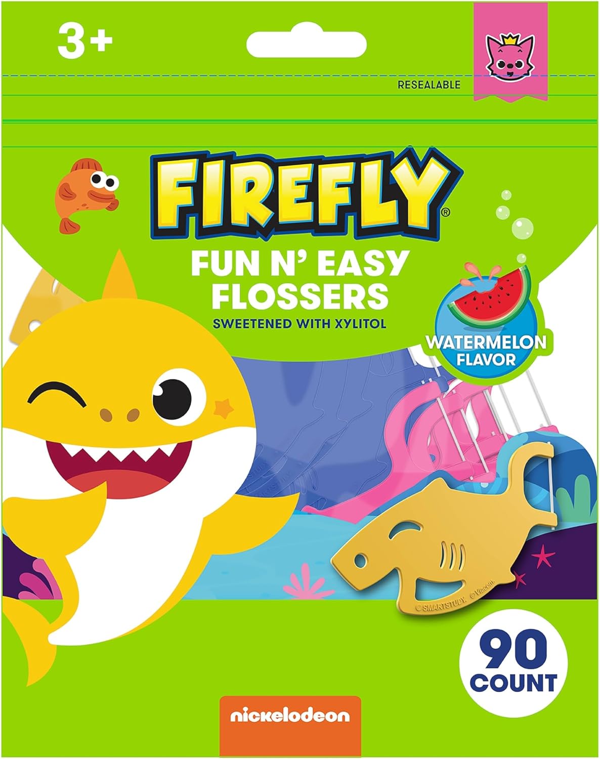 Firefly Kids' Flossers, Ages 4-12, Pack of 90 Baby Shark Watermelon Flavor