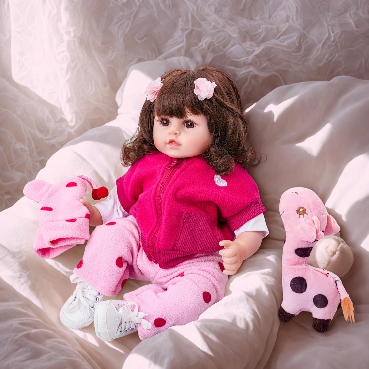 DOLLHOOD Reborn Girl Baby Doll - 18-Inch Realistic Baby Doll with Complete Accessories - Lifelike, Newborn Girl Doll with 360 Movable Arms and Legs. Includes Birth Certificate Emma Grace