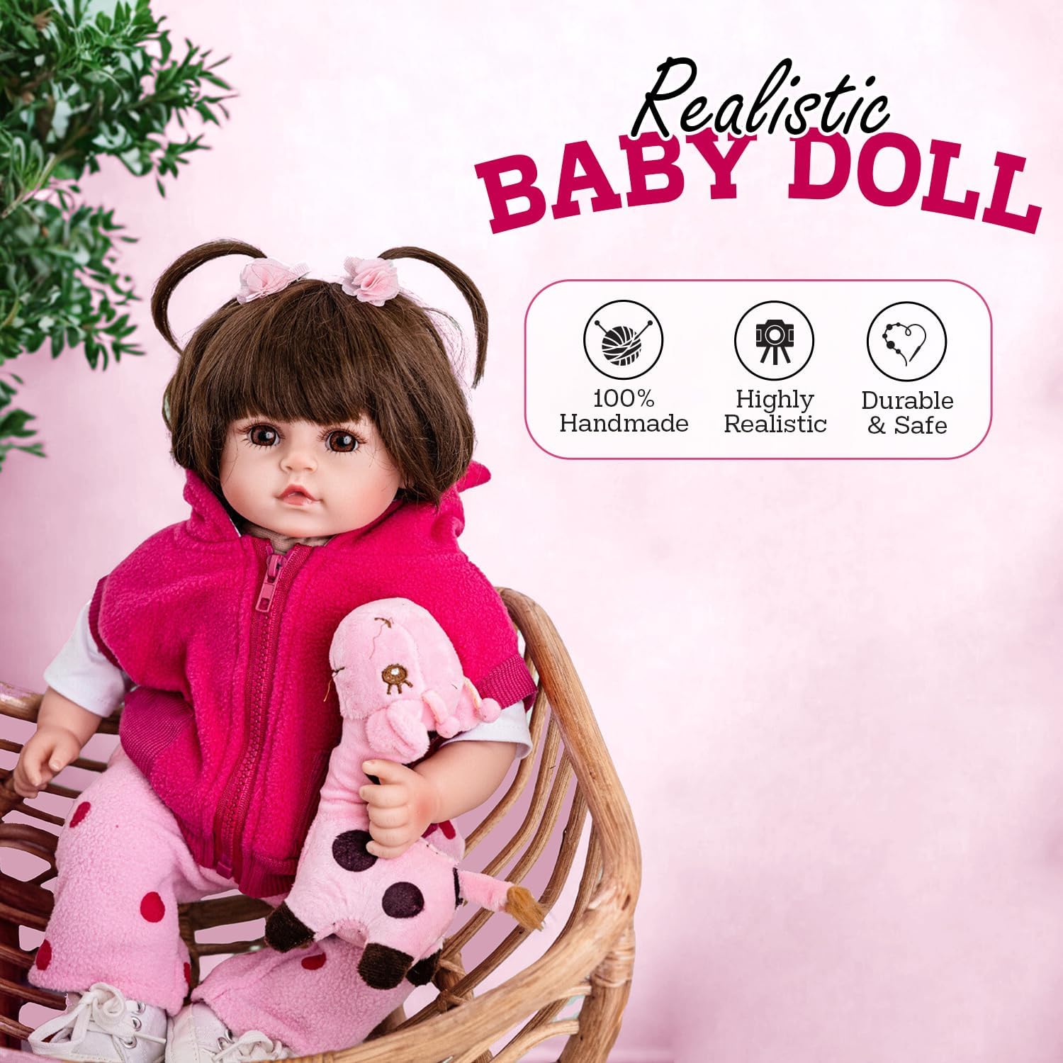 DOLLHOOD Reborn Girl Baby Doll - 18-Inch Realistic Baby Doll with Complete Accessories - Lifelike, Newborn Girl Doll with 360 Movable Arms and Legs. Includes Birth Certificate Emma Grace