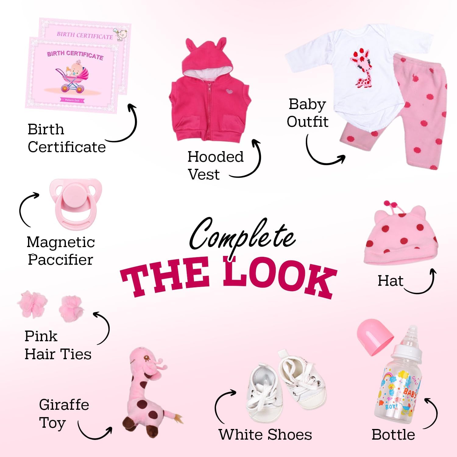 DOLLHOOD Reborn Girl Baby Doll - 18-Inch Realistic Baby Doll with Complete Accessories - Lifelike, Newborn Girl Doll with 360 Movable Arms and Legs. Includes Birth Certificate Emma Grace