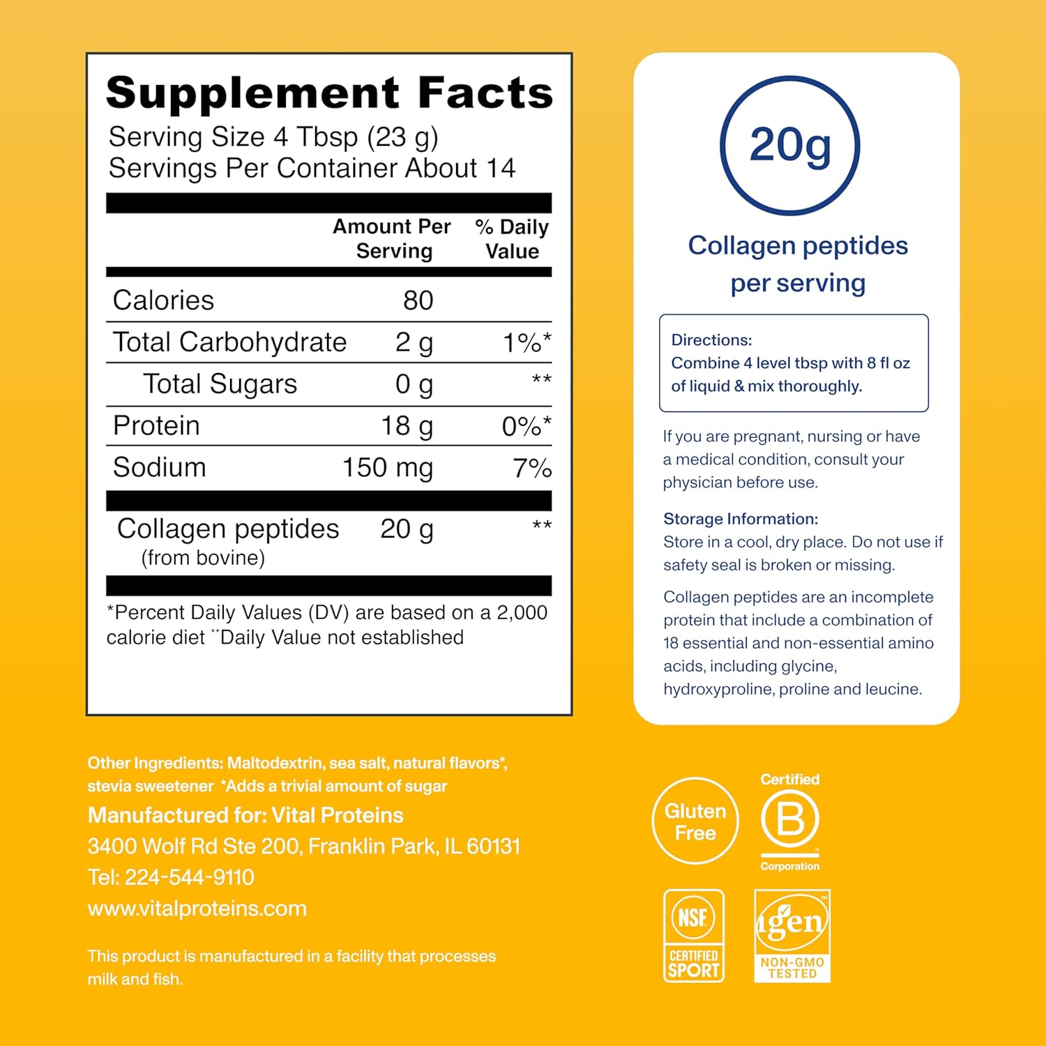 Vital Proteins Collagen Peptides Powder Vanilla - Supports Hair, Skin, Nails, Bones, Joints, Powder for Women Vanilla 14 Servings (Pack of 1)