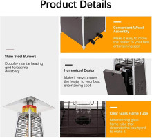 Avenlur Pyramid Propane Heater - 48,000 Btu, Portable, Outdoor & Patio Heater, Stainless Steel, With Wheels & Protective Cover