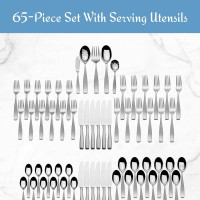 Mikasa, Satin Loft Flatware Service for 12, 65 Piece Set, 18/10 Stainless Steel, Silverware Set with Serving Utensils Satin Loft 65 Piece Set