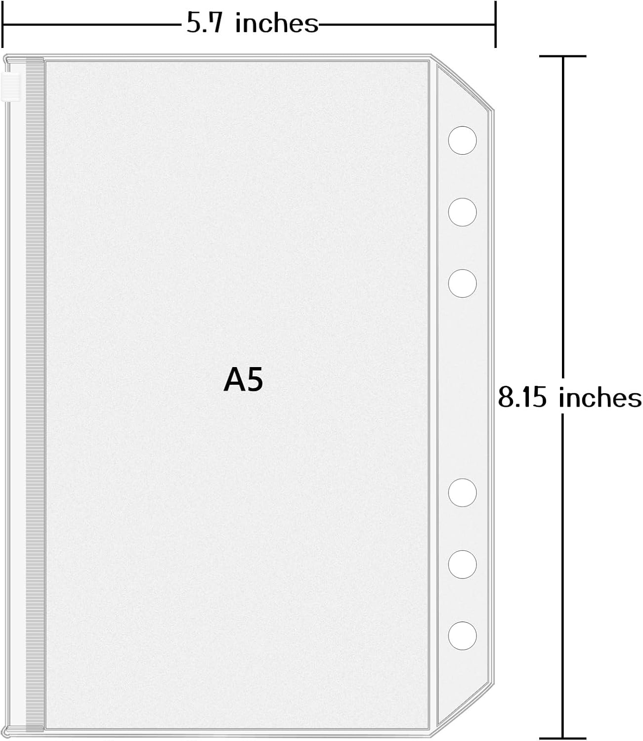 Antner 12PCS A5 Binder Pockets 6 Holes Budget Cash Envelopes for Budgeting, Clear Zipper Folders Planner Inserts Loose Leaf Bags Binder, Waterproof PVC Document Pouch Filing A5 Size