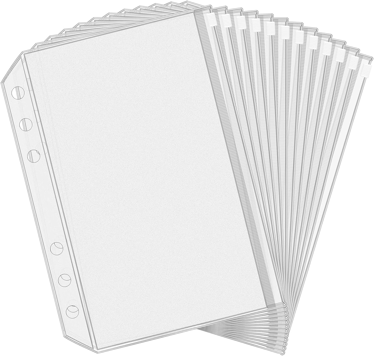 Antner 12PCS A5 Binder Pockets 6 Holes Budget Cash Envelopes for Budgeting, Clear Zipper Folders Planner Inserts Loose Leaf Bags Binder, Waterproof PVC Document Pouch Filing A5 Size