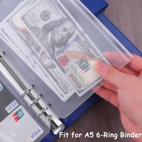 Antner 12PCS A5 Binder Pockets 6 Holes Budget Cash Envelopes for Budgeting, Clear Zipper Folders Planner Inserts Loose Leaf Bags Binder, Waterproof PVC Document Pouch Filing A5 Size