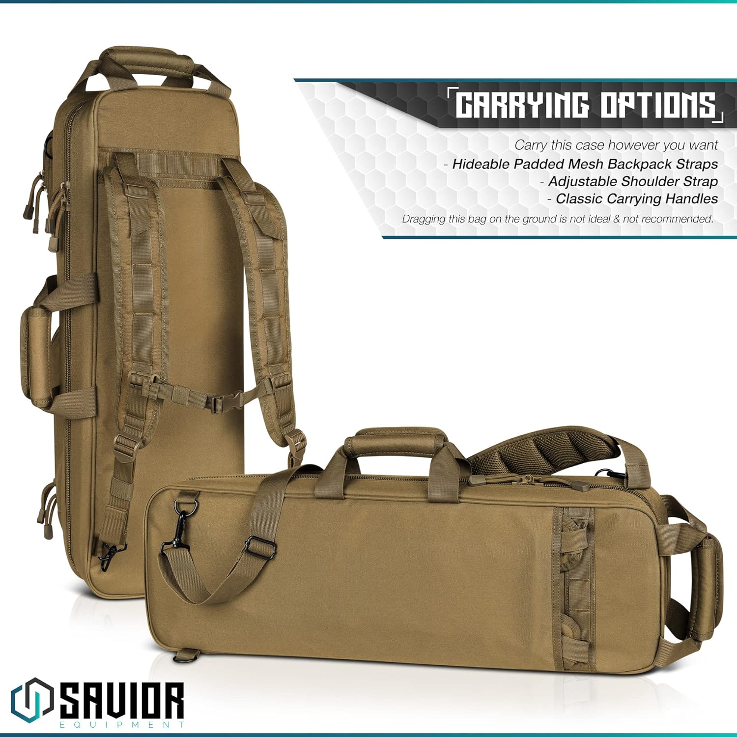 Savior Equipment Urban Takedown Bag Backpack Survival Gun Transportation Case Sling Pack, Deluxe Carrying Handle, w/Shoulder Straps Included, Additional Storage Compartments Flat Dark Earth Tan 27