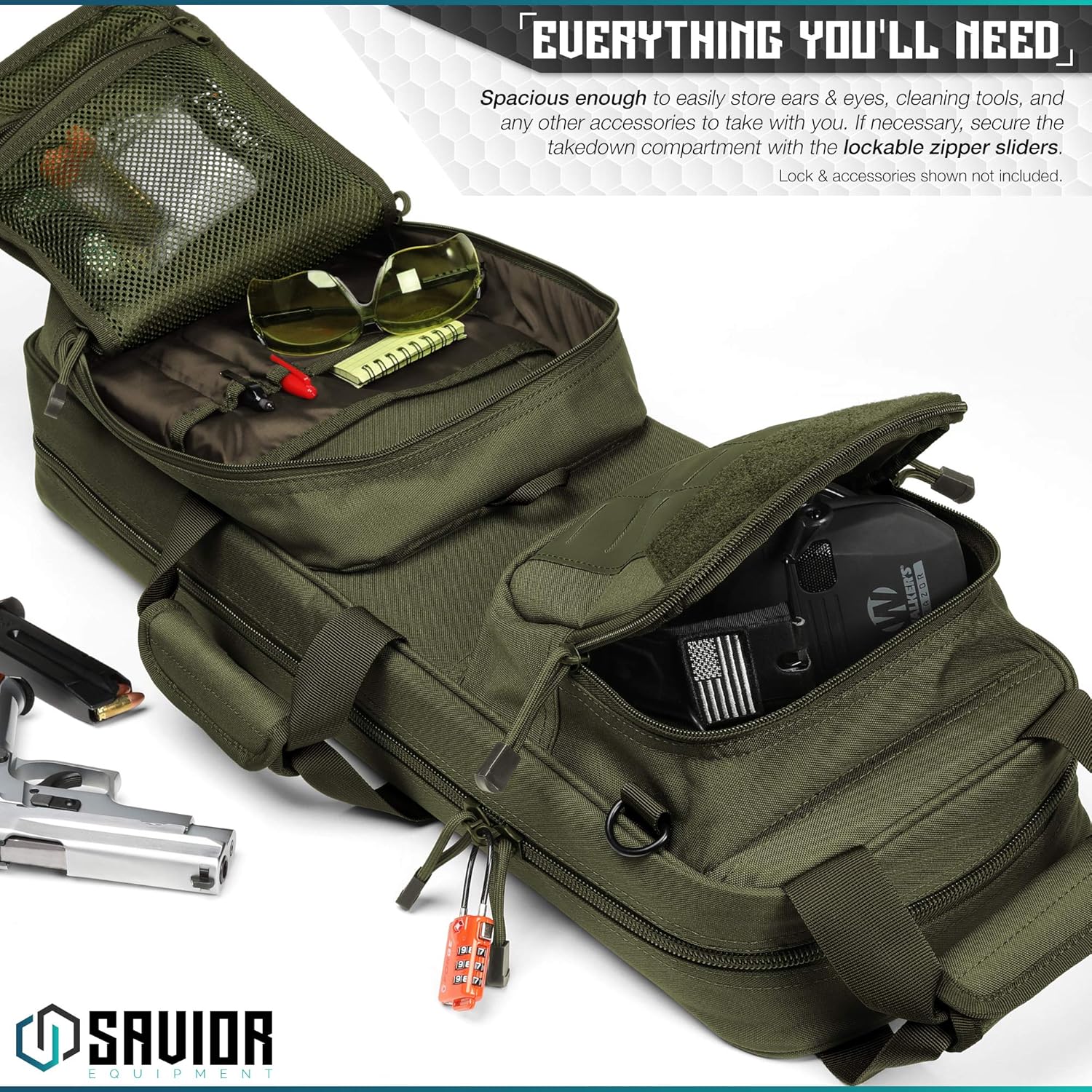 Savior Equipment Urban Takedown Bag Backpack Survival Gun Transportation Case Sling Pack, Deluxe Carrying Handle, w/Shoulder Straps Included, Additional Storage Compartments Olive Drab Green 27