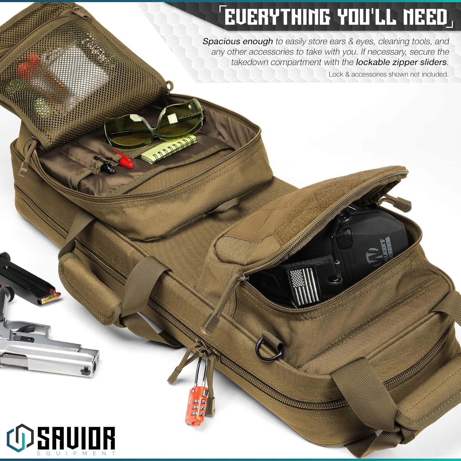 Savior Equipment Urban Takedown Bag Backpack Survival Gun Transportation Case Sling Pack, Deluxe Carrying Handle, w/Shoulder Straps Included, Additional Storage Compartments Flat Dark Earth Tan 27
