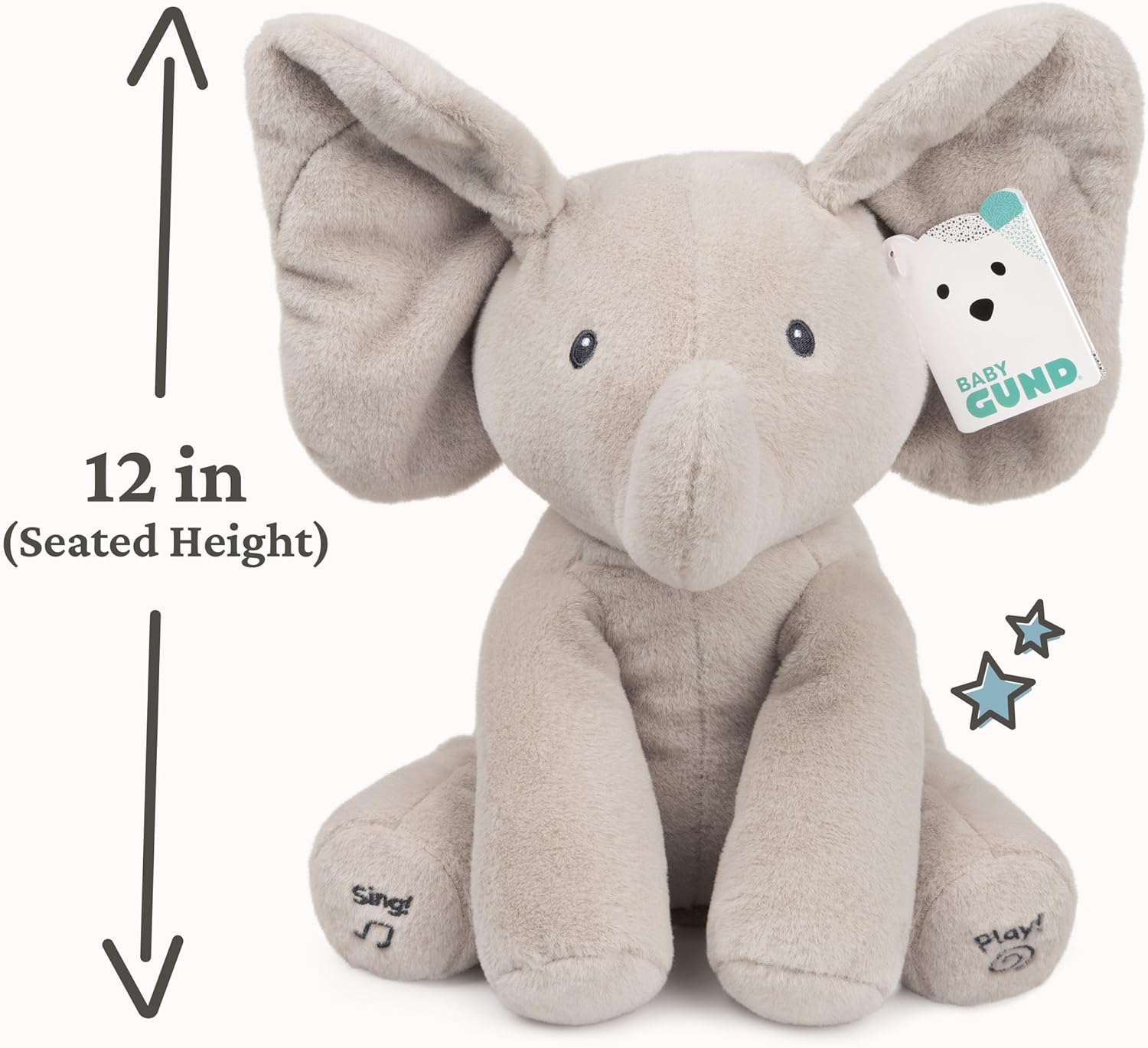 Animated Flappy The Elephant Plush, Singing Stuffed Animal Baby Toy for Ages 0 and Up, Gray, 12