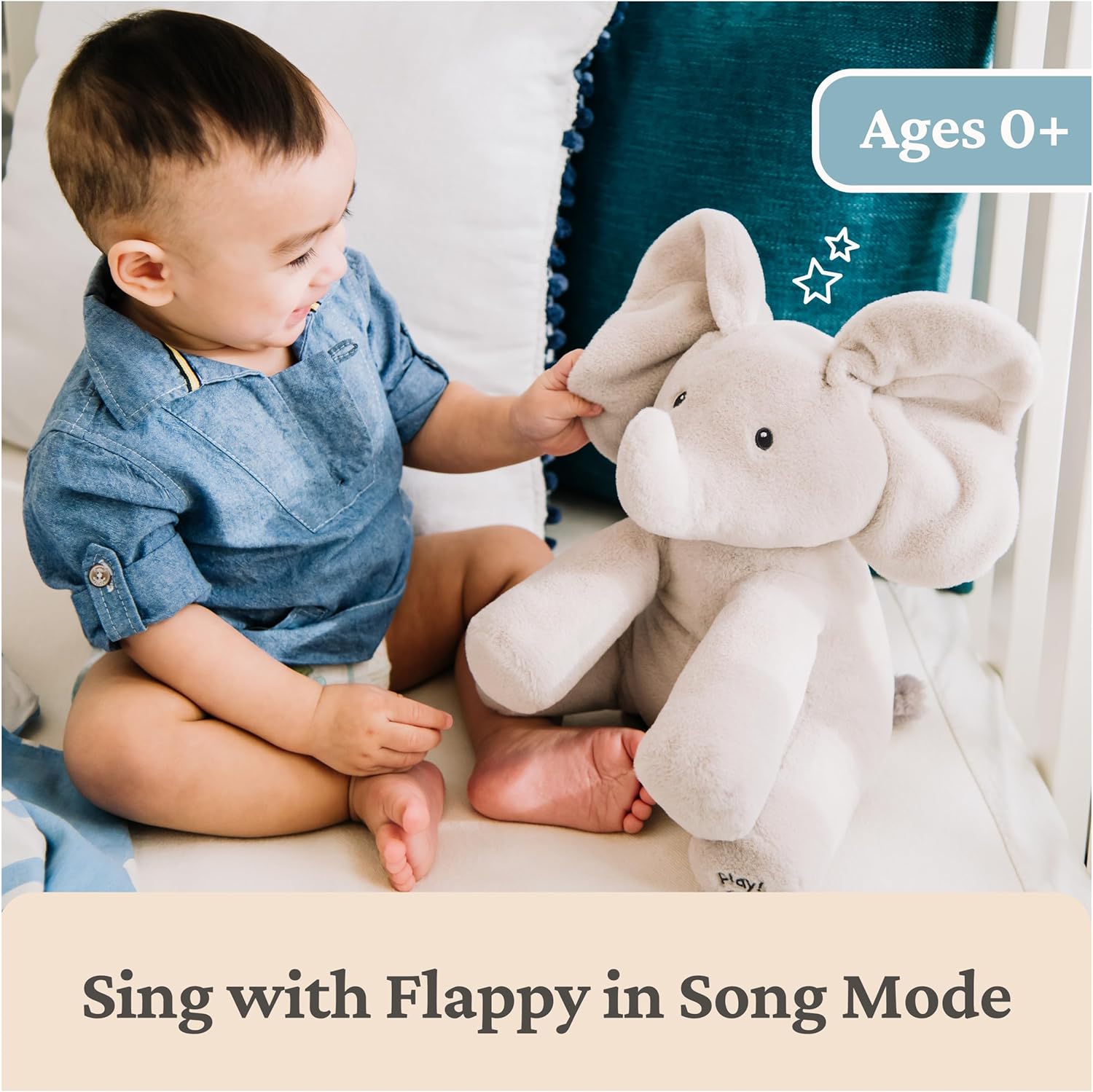Animated Flappy The Elephant Plush, Singing Stuffed Animal Baby Toy for Ages 0 and Up, Gray, 12