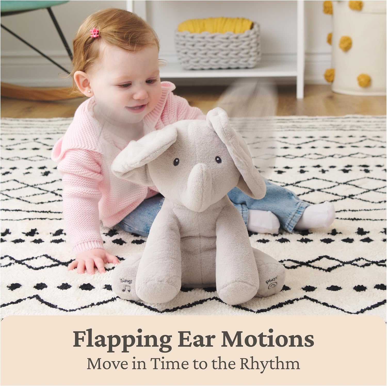 Animated Flappy The Elephant Plush, Singing Stuffed Animal Baby Toy for Ages 0 and Up, Gray, 12