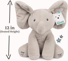 Animated Flappy The Elephant Plush, Singing Stuffed Animal Baby Toy for Ages 0 and Up, Gray, 12