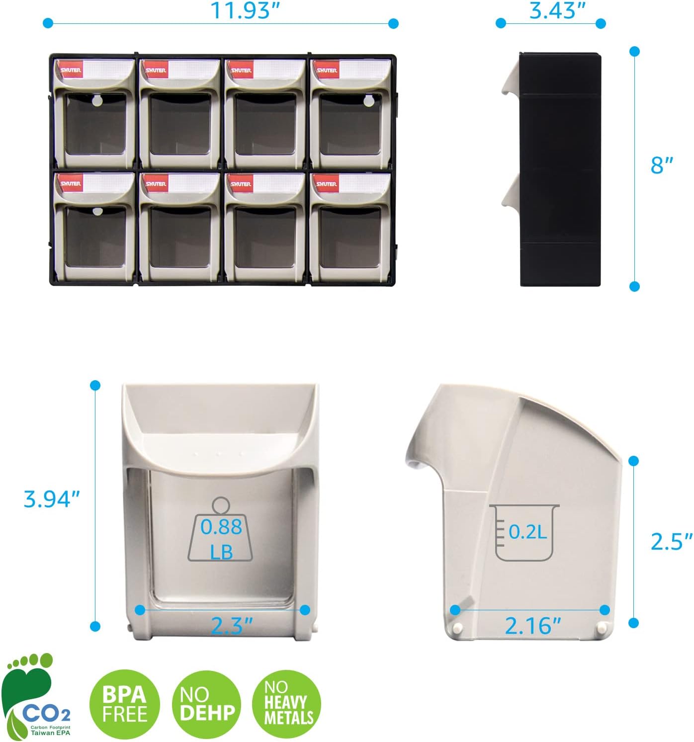 SHUTER Stackable Storage Drawers, 8 Compartment, Small Parts Tool Organizer, Tilt Out Craft Sewing Cabinet, Garage Storage, Warehouse Kits Included, Black, FO-308-BK Black 8 drawers