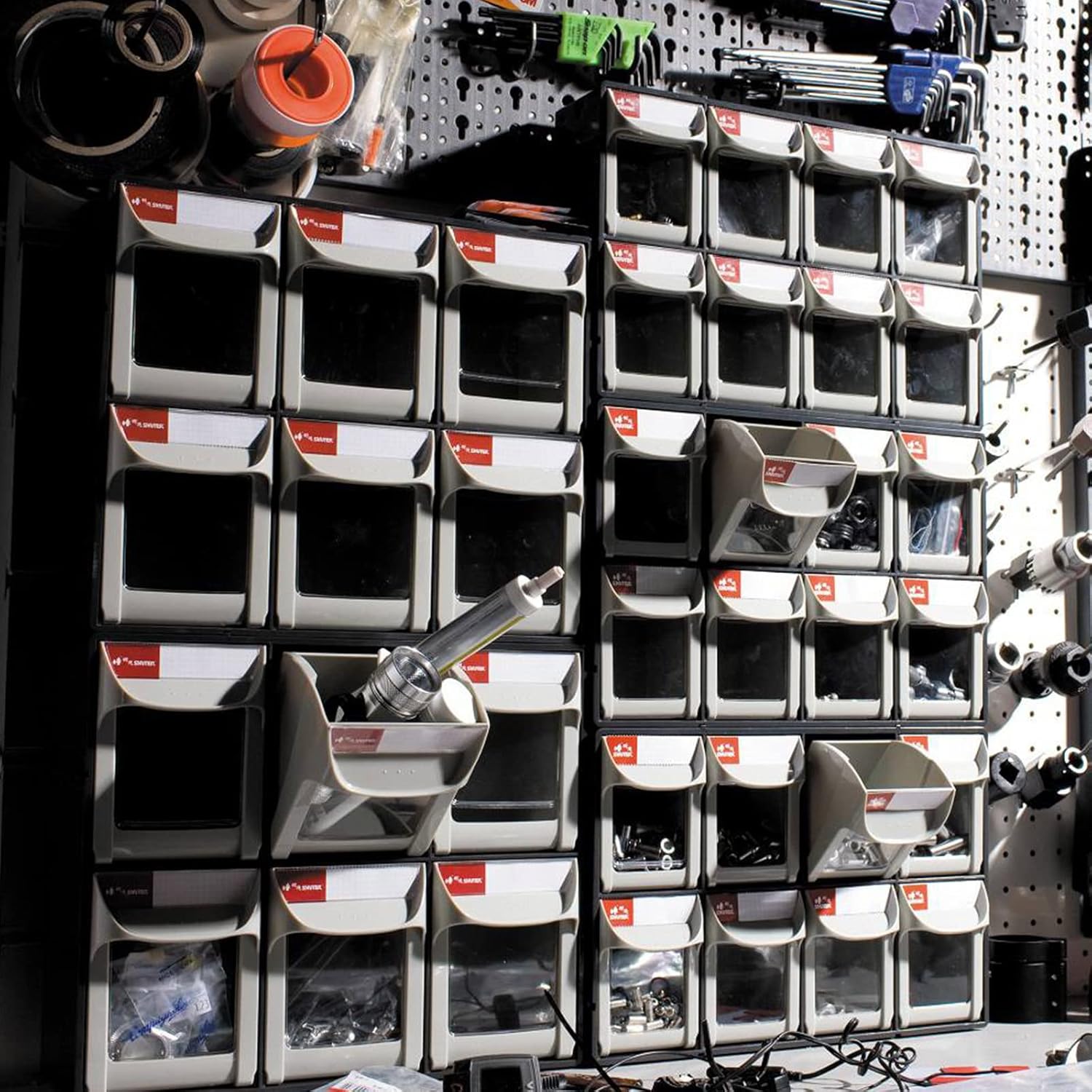 SHUTER Stackable Storage Drawers, 8 Compartment, Small Parts Tool Organizer, Tilt Out Craft Sewing Cabinet, Garage Storage, Warehouse Kits Included, Black, FO-308-BK Black 8 drawers