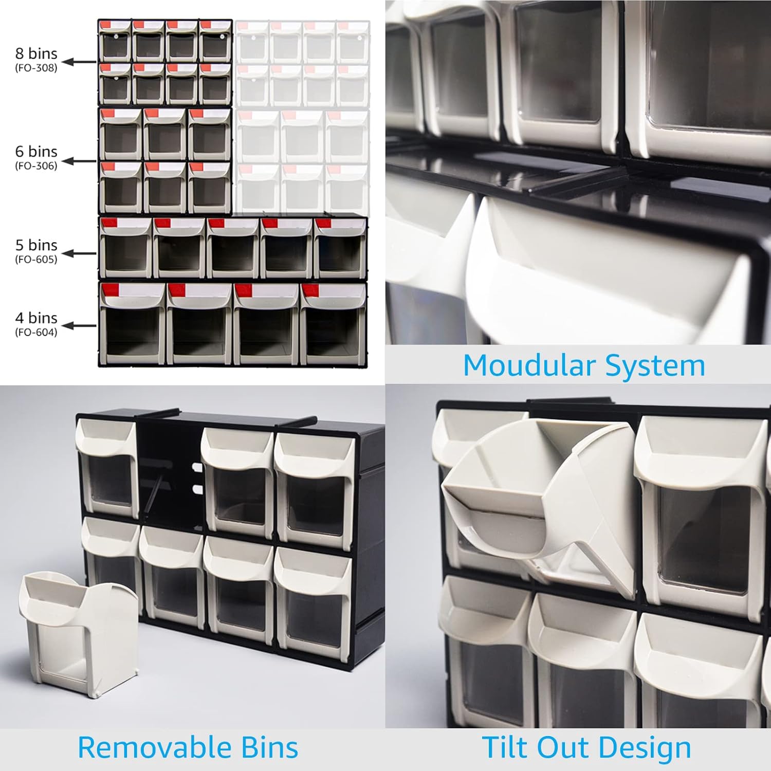 SHUTER Stackable Storage Drawers, 8 Compartment, Small Parts Tool Organizer, Tilt Out Craft Sewing Cabinet, Garage Storage, Warehouse Kits Included, Black, FO-308-BK Black 8 drawers