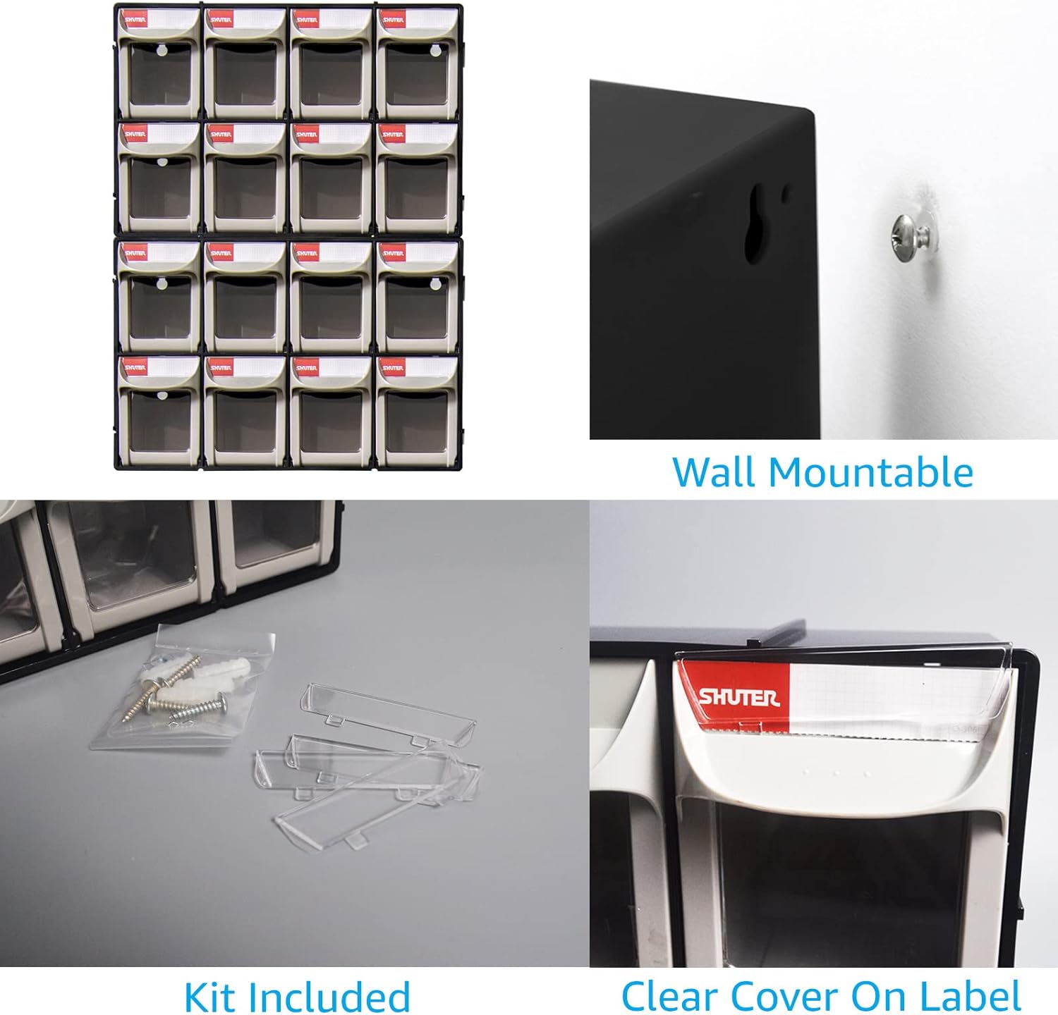 SHUTER Stackable Storage Drawers, 8 Compartment, Small Parts Tool Organizer, Tilt Out Craft Sewing Cabinet, Garage Storage, Warehouse Kits Included, Black, FO-308-BK Black 8 drawers