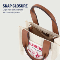 True Religion Tote Bag, Women's Mini Travel Shoulder Bag with Adjustable Strap Natural