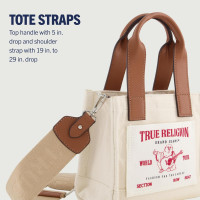 True Religion Tote Bag, Women's Mini Travel Shoulder Bag with Adjustable Strap Natural
