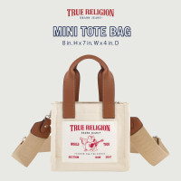 True Religion Tote Bag, Women's Mini Travel Shoulder Bag with Adjustable Strap Natural