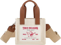 True Religion Tote Bag, Women's Mini Travel Shoulder Bag with Adjustable Strap Natural
