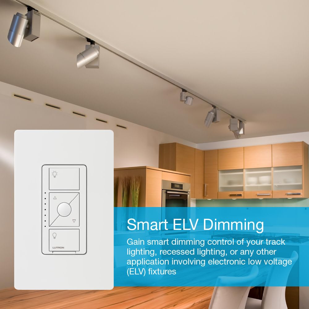 Lutron Caseta Original Smart Dimmer Switch ELV+ (Lutron Hub Required), 250W LED, Single-Pole/3-Way, Neutral Required, PD-5NE-WH, White White 1 Pack ELV Dimmer