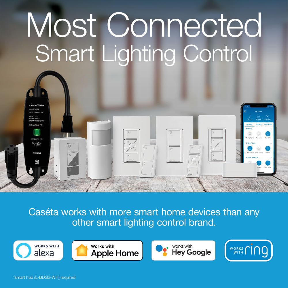 Lutron Caseta Original Smart Dimmer Switch ELV+ (Lutron Hub Required), 250W LED, Single-Pole/3-Way, Neutral Required, PD-5NE-WH, White White 1 Pack ELV Dimmer