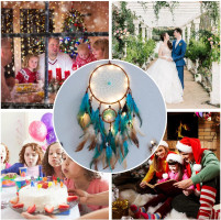 Dream Catcher Blue Tree of Life with Feathers, Mobile LED Fairy Lights Handmade Indians Traditional Circular Net for Wall Hanging Decor, Bedroom Kids, Home Decoration Wedding Party Blessing Gift Light Tree