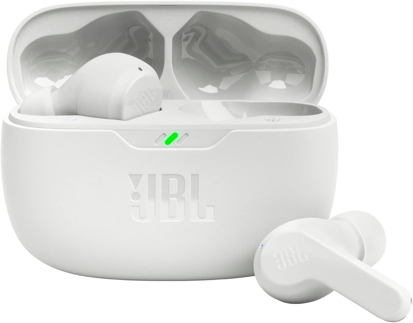 JBL Vibe Beam - True Wireless JBL Deep Bass Sound Earbuds, Bluetooth 5.2, Water & Dust Resistant, Hands-free call with VoiceAware, Up to 32 hours of battery life (White) White Earbuds