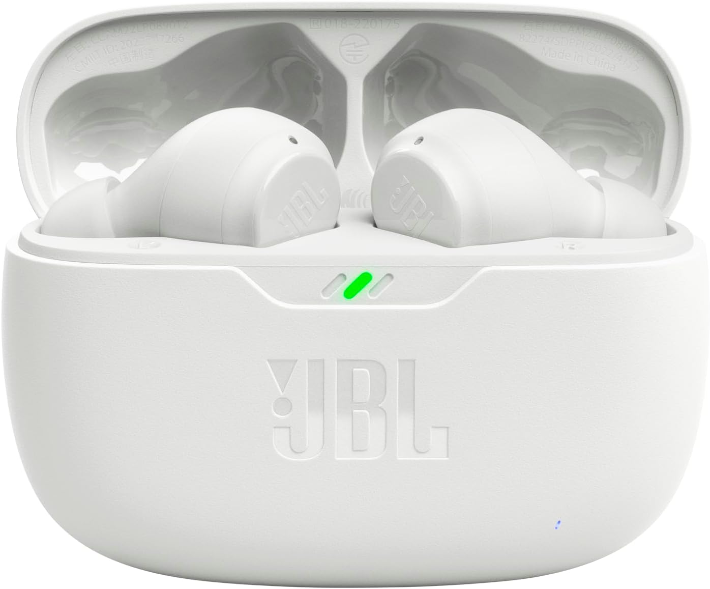 JBL Vibe Beam - True Wireless JBL Deep Bass Sound Earbuds, Bluetooth 5.2, Water & Dust Resistant, Hands-free call with VoiceAware, Up to 32 hours of battery life (White) White Earbuds