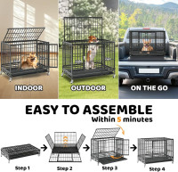 Homey Pet 37 inch Stackable Heavy Duty Dog Crate, Indestructible Escape Proof Dogs Cage Kennel with Lockable Wheels, Removable Tray & Metal Grid, Double Doors for High Anxiety Medium/Small Dogs 36.6