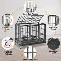 Homey Pet 37 inch Stackable Heavy Duty Dog Crate, Indestructible Escape Proof Dogs Cage Kennel with Lockable Wheels, Removable Tray & Metal Grid, Double Doors for High Anxiety Medium/Small Dogs 36.6