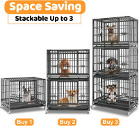 Homey Pet 37 inch Stackable Heavy Duty Dog Crate, Indestructible Escape Proof Dogs Cage Kennel with Lockable Wheels, Removable Tray & Metal Grid, Double Doors for High Anxiety Medium/Small Dogs 36.6