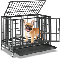 Homey Pet 37 inch Stackable Heavy Duty Dog Crate, Indestructible Escape Proof Dogs Cage Kennel with Lockable Wheels, Removable Tray & Metal Grid, Double Doors for High Anxiety Medium/Small Dogs 36.6